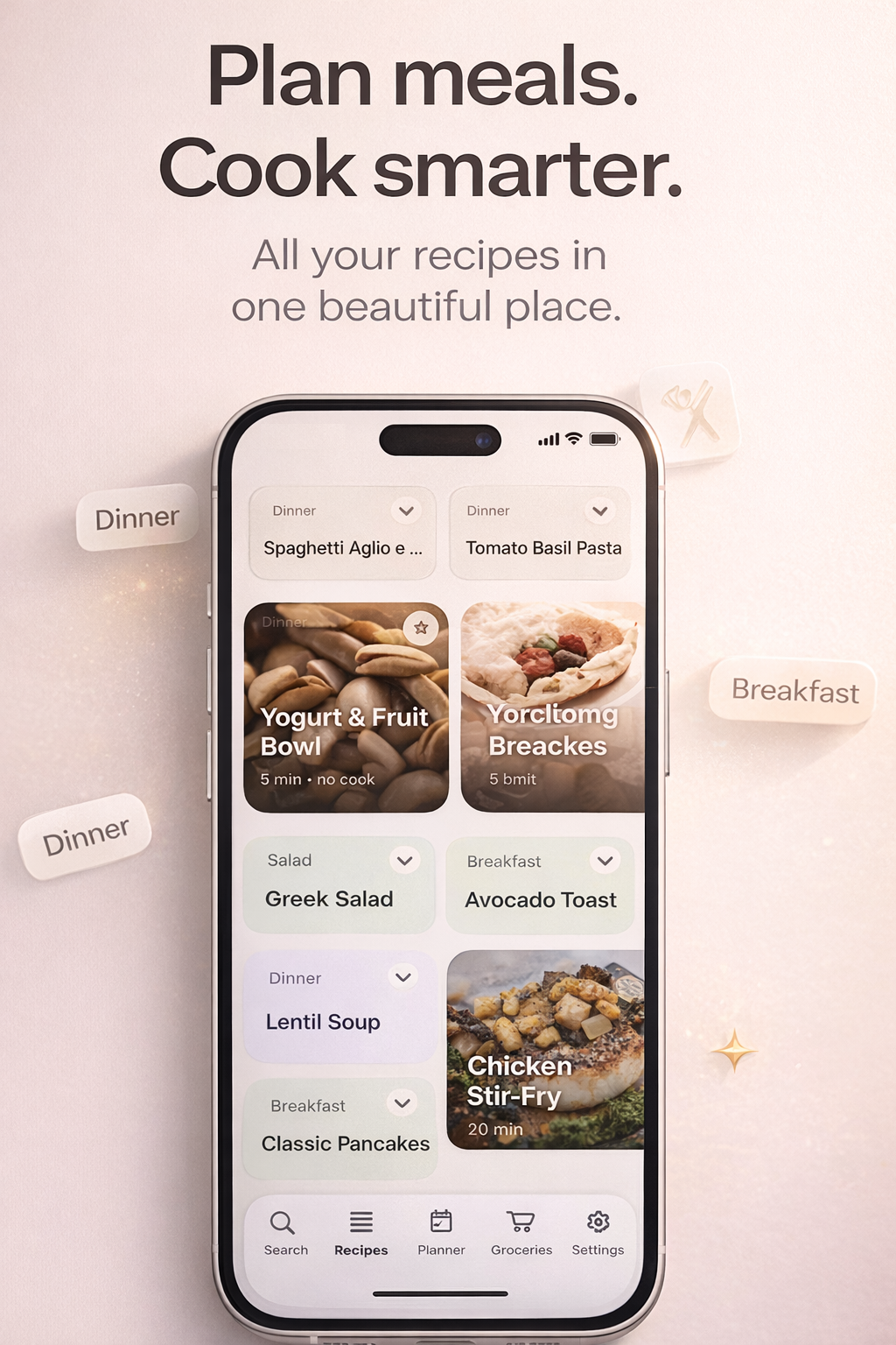 Recipes overview screen