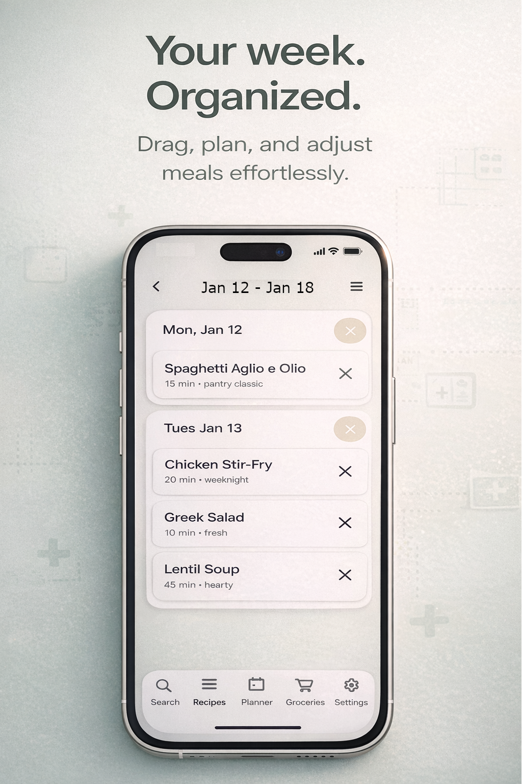 Weekly planner screen
