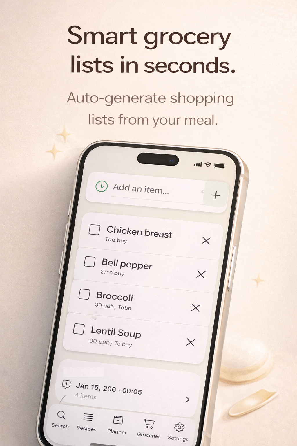 Grocery list screen