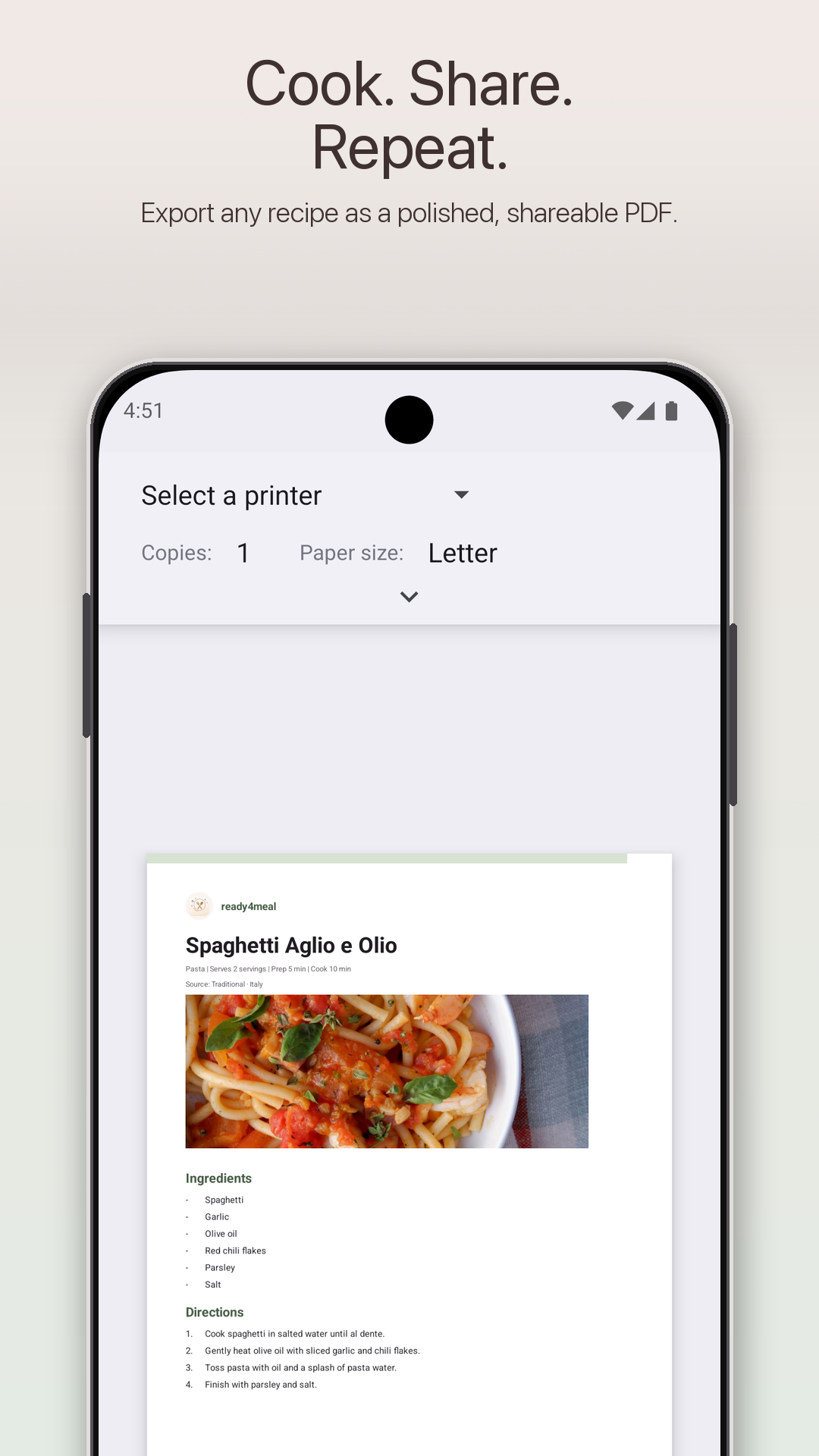 Branded recipe PDF export